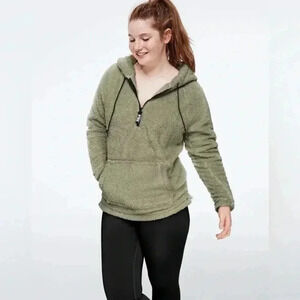 Victoria’s Secret PINK Half Zip Sherpa Pullover Olive Green Hoodie Sz. L